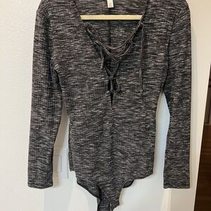 Long sleeve Charcoal Lace-Up Bodysuit